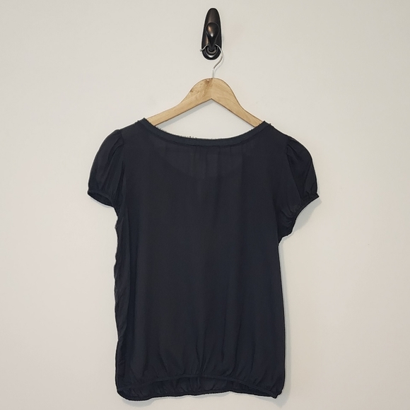 American Eagle Outfitters Small Grey Blouse Short Sleeve Lace Front Tie - Picture 2 of 4